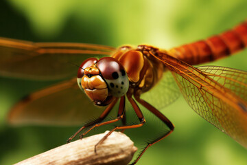 A macro photograph capturing the mesmerizing eyes of a dragonfly, revealing the intricate facets and stunning colors