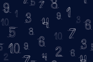 Seamless pattern of numbers.
Arabic numerals icons on dark blue background. Wallpaper design, modern style, fabric, textile, packaging.