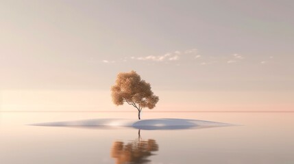 Abstract illustration minimalist landscape, alone tree in clear nature landscapeAbstract illustration minimalist landscape, Alone tree in clear nature landscape, Generative AI illustration