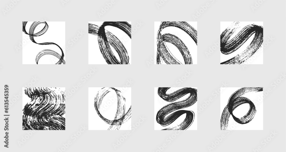 Wall mural set of abstract backgrounds. black ink marks, brush strokes, patterns.
