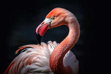 A Closer Look: Exotic African Flamingo with a Summery Pink Feather - Bird Portrait. Generative AI