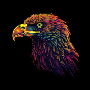 Wild Neon Eagle: Powerful Illustration Isolated on Black. Generative AI