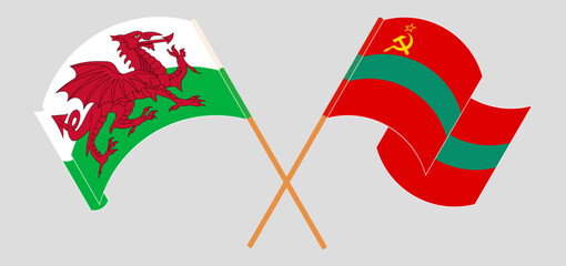 Crossed and waving flags of Wales and Transnistria