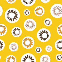 Minimalist dotted seamless pattern with Sunflower petals on yellow background