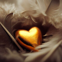 Small heart of gold in amongst soft feathers