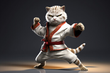 White karate cat, AI generated