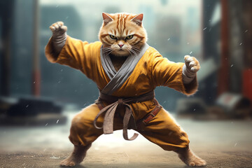 Karate cat, AI generated - obrazy, fototapety, plakaty