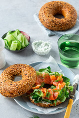 delicious curred salmon  bagel sandwich