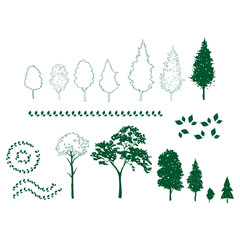 Flat trees set, Tree icons are set in a modern flat style, Architectural Drawing Trees Plan Set, nature, forest, outdoor, environment, ecology, foliage, transparent background PNG