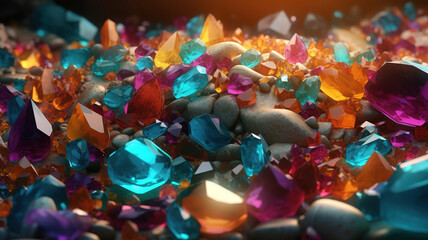 Fototapeta na wymiar Colorful Crystals and Stones Background 3d illustration. Generative Ai