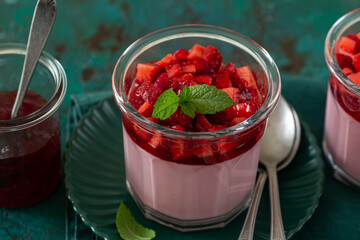 strawberry mousse dessert in glass