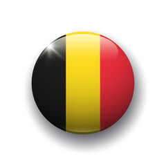 Fototapeta premium Realistic glossy button with flag of Belgium. 3d vector element with shadow underneath. Best for mobile apps, UI and web design.