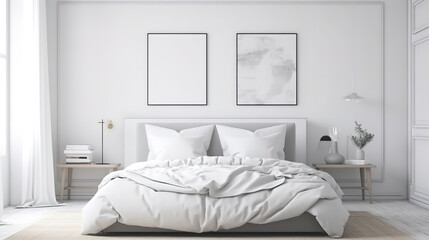 Scandinavian interior of bedroom concept design. Generative Ai