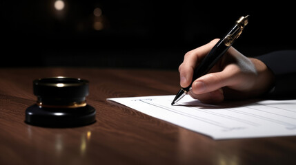 Pen on Paper - Signing a Contract, Deed, or Legal Document. With Licensed Generative AI Technology Assistance.