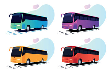 Illustration of Colorful Buses with different colors. 