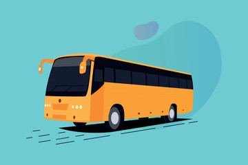 Illustration of yellow Bus with background - obrazy, fototapety, plakaty