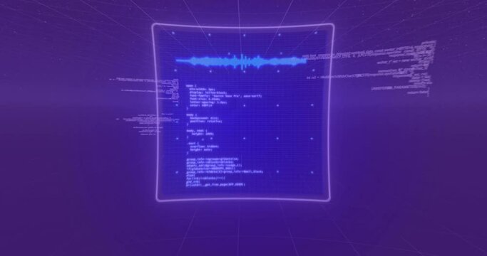 Animation of screens with data processing against blue background