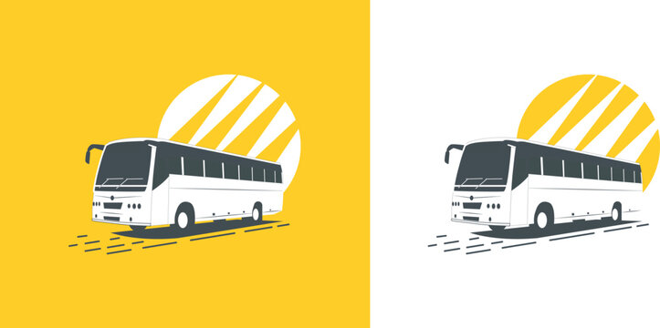 Black and white bus in yellow background.