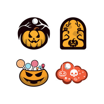 pumpkin monster vector logo set, halloween logo design template, halloween Logo Vector, creative vintage emblem Design