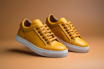 Sleek and sporty Yellow leather sneaker Generative AI