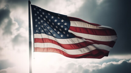 USA flag. American flag. American flag blowing in the wind, generative ai - obrazy, fototapety, plakaty