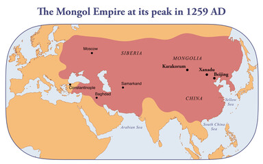 Map of the Mongol empire at its peak in 1279 AD - obrazy, fototapety, plakaty