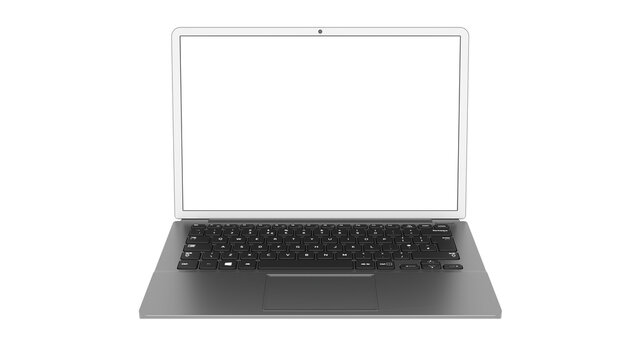 An isolated gray laptop with a blank screen for inserting images. Isolate. 3D render.