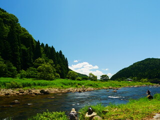 Fototapeta na wymiar July 30, 2022 Nagataki, Gujo City, Gifu Prefecture, Japan, view from the Nagara River