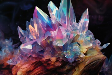 Hyper realism, crystals luminescence, holographic background Generative AI