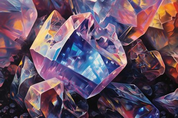 Hyper realism, crystals luminescence, holographic background Generative AI