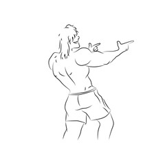 Obraz na płótnie Canvas Hand drawn image of man with two hands guns sign gesture. Black outline vector illustration doodle design.
