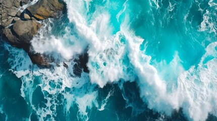 Top view on ocean waves. Generative AI.