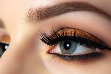 Fototapeta premium Close - up shot of a makeup artist applying a bold and dramatic winged eyeliner. Generative AI