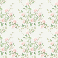 seamless original watercolor background with   flowers and leaves