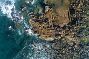aerial view of a rocky piece of coastline