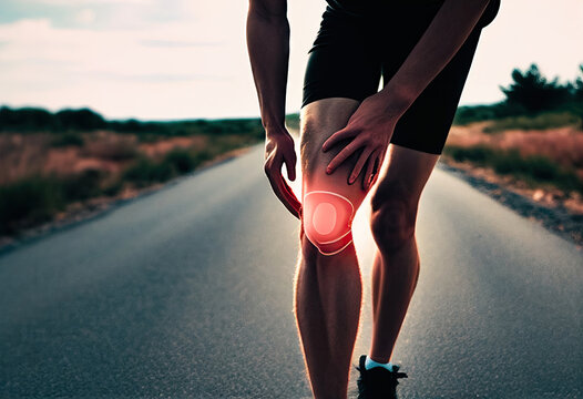 human Illustrating Knee Pain on the Pathway - Generative AI