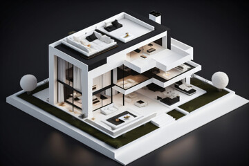 Fototapeta na wymiar 3D Miniature modern Luxury House on Black background