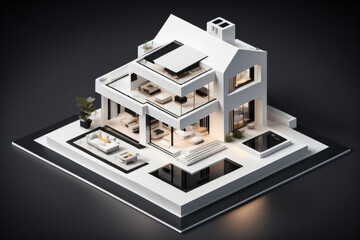 3D Miniature modern Luxury House on Black background