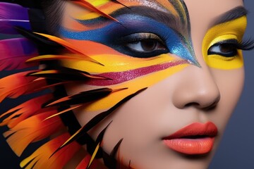 Portrait shot of a model with a bold and colorful vibrant makeup look. Generative AI