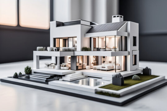 Photo generative Ai of 3D miniature luxury house 
