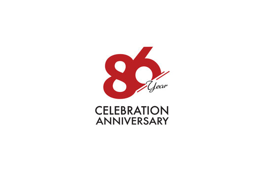 86th, 86 years, 86 year anniversary with red color isolated on white background, vector design for celebration vector