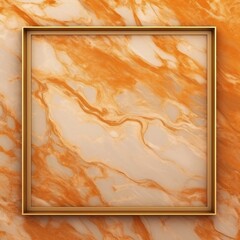 オレンジのマーブル背景に金色の四角いフレーム。エレガントで美しい正方形抽象テンプレート。AI生成画像
