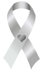 Silver awareness ribbon used to represent many causes including brain disorders and disabilities, limb loss, and schizophrenia.