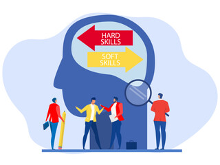 businessman Office Workers Communication, Hard VS Soft Skills Concept on big head human Idea Development ,Multiple Intelligences Vector Illustration