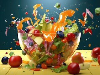 Obraz na płótnie Canvas Fresh vegetable and fruit salad in the bowl. Generative AI