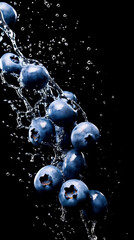 Blueberries on a splash of water - Generative AI
