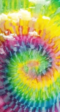 rainbow tie dye psychedelic moving animation loop background with tie dye swirling and turning  - pink, yellow, green, blue and purple