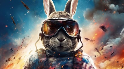 Astronaut Bunny with Explosive Colors in the Background Generative AI