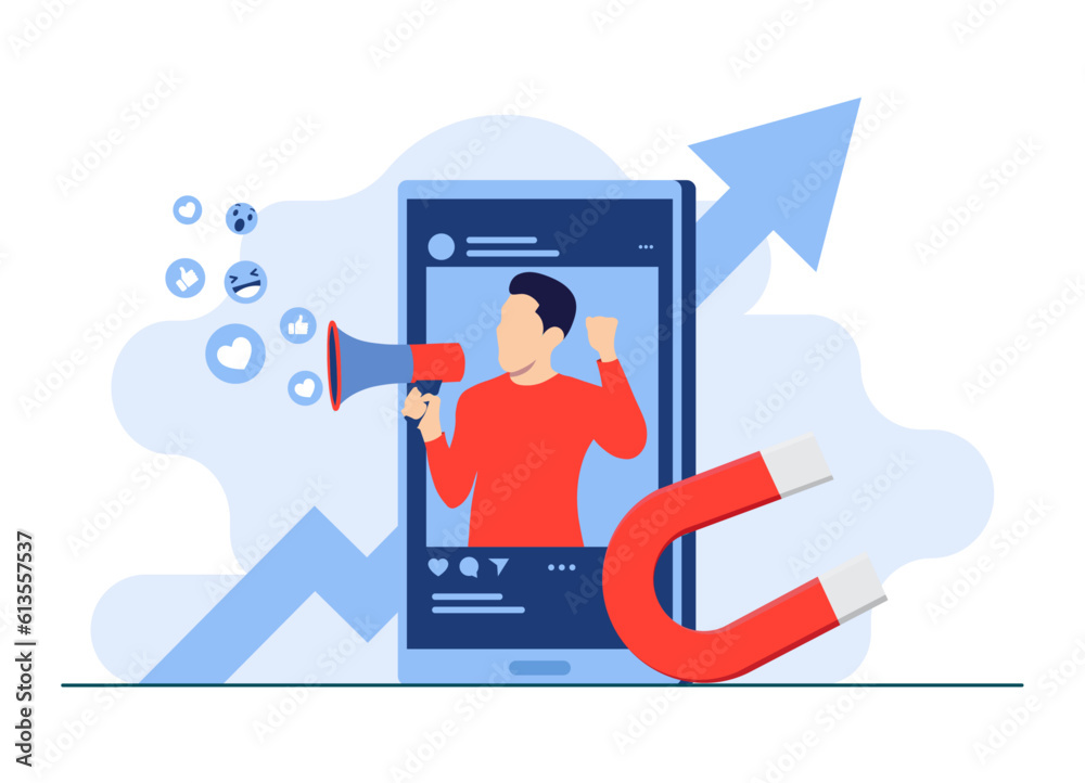 Wall mural social media marketing concept flat vector illustration for landing page, web banner, mobile applica