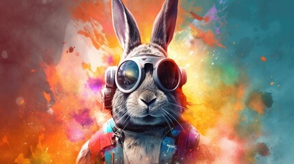 Astronaut Bunny with Explosive Colors in the Background Generative AI